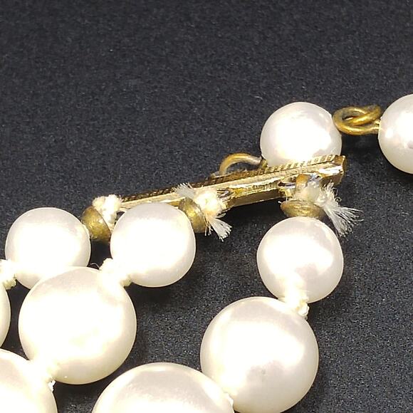 Vintage Japan Pearl Necklace 3 Strand AB Crystals 1950s - Picture 9 of 10